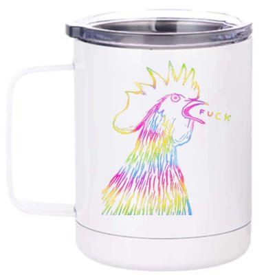 Funny Chicken Rooster Saying Fuck Tie Dye 12 oz Stainless Steel Tumbler Cup