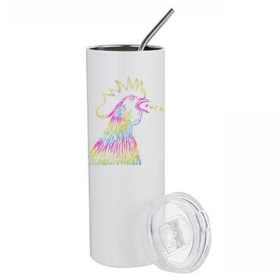 Funny Chicken Rooster Saying Fuck Tie Dye Stainless Steel Tumbler