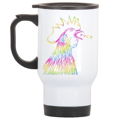 Funny Chicken Rooster Saying Fuck Tie Dye Stainless Steel Travel Mug