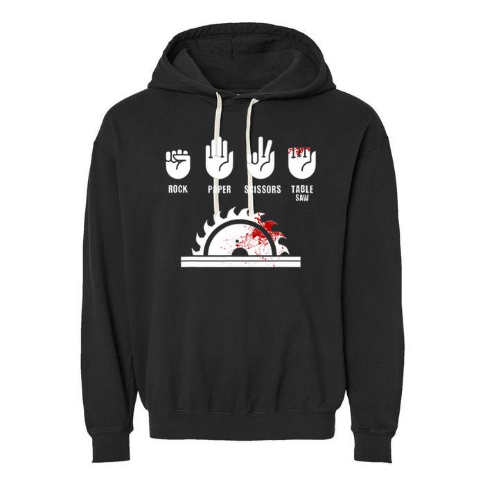 Funny Carpenter Rock Paper Scissors Table Saw Garment-Dyed Fleece Hoodie