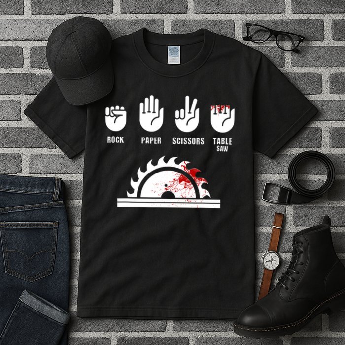 Funny Carpenter Rock Paper Scissors Table Saw Tall T-Shirt