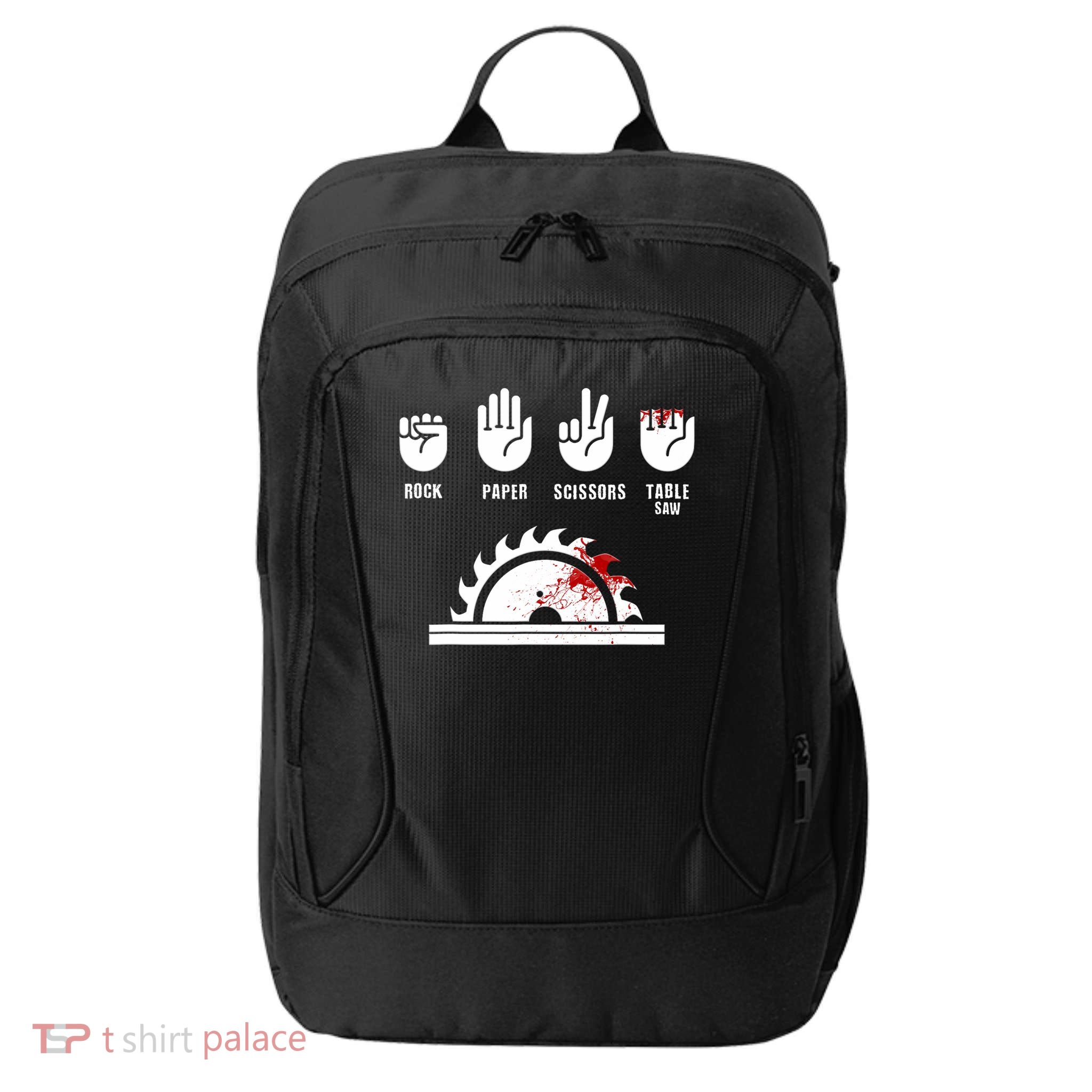 Funny Carpenter Rock Paper Scissors Table Saw City Backpack