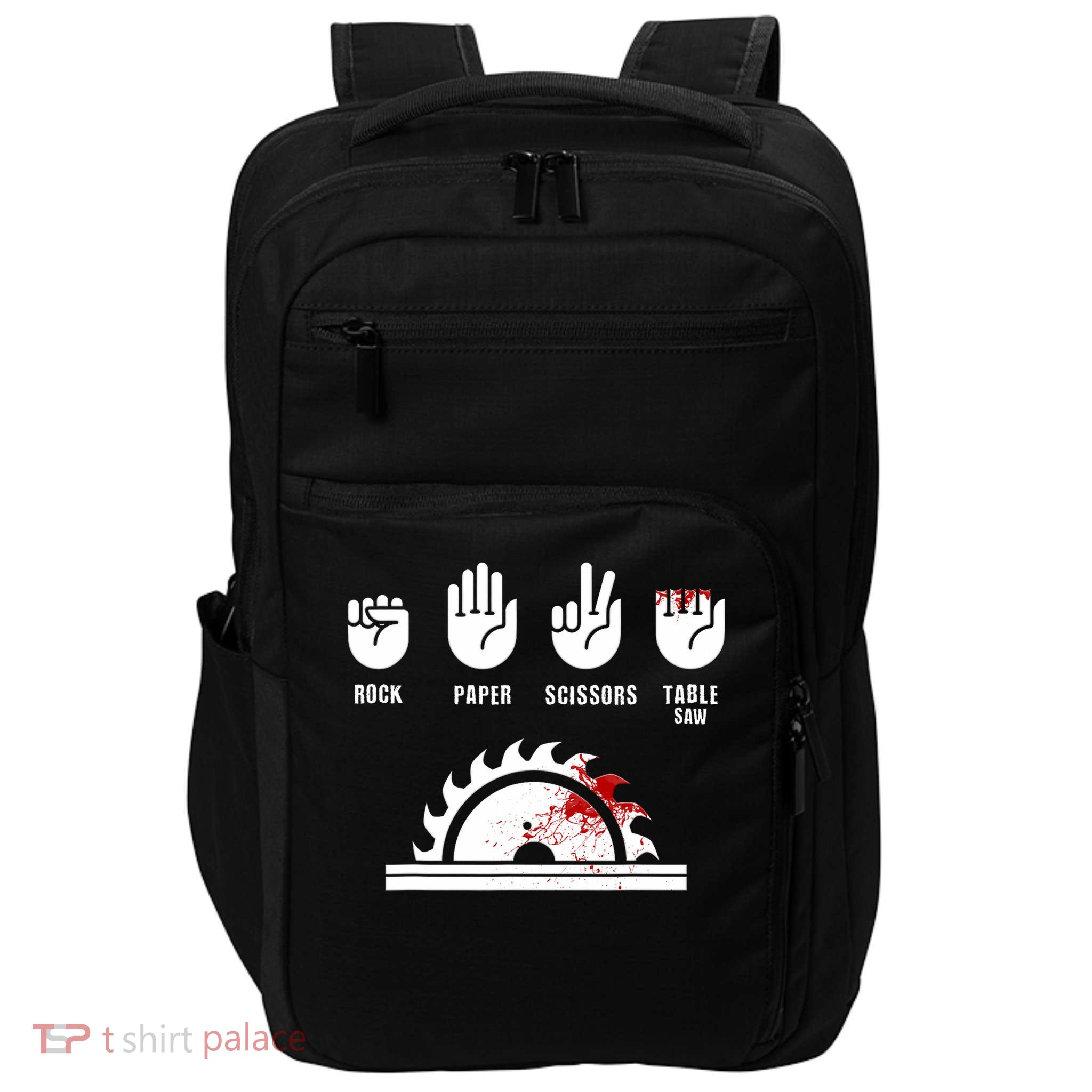 Funny Carpenter Rock Paper Scissors Table Saw Impact Tech Backpack