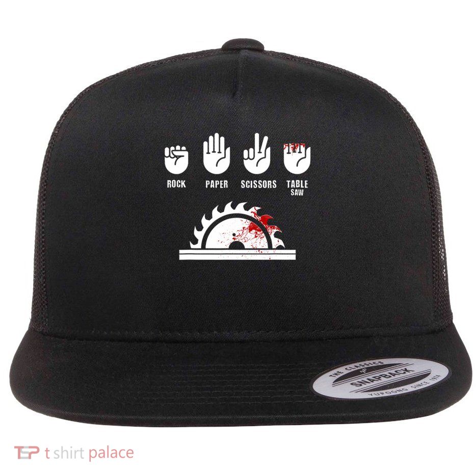 Funny Carpenter Rock Paper Scissors Table Saw Flat Bill Trucker Hat