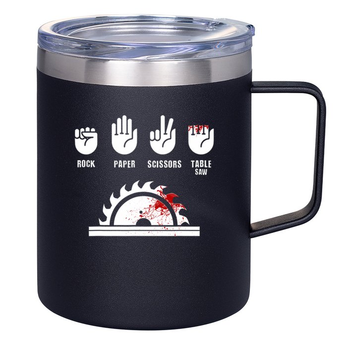 Funny Carpenter Rock Paper Scissors Table Saw 12oz Stainless Steel Coffee Mug