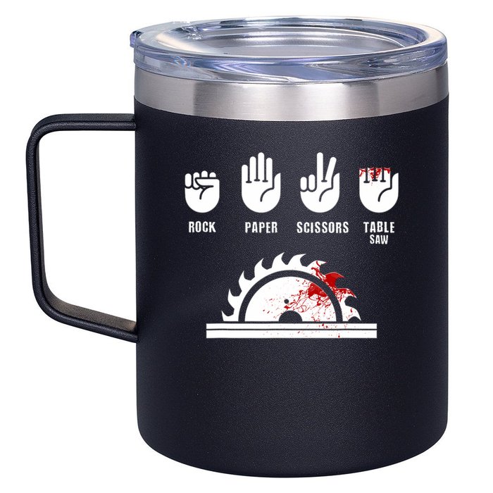 Funny Carpenter Rock Paper Scissors Table Saw 12oz Stainless Steel Coffee Mug