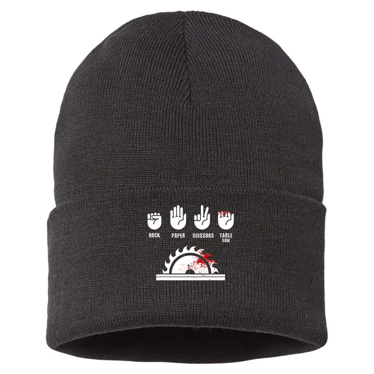 Funny Carpenter Rock Paper Scissors Table Saw Sustainable Knit Beanie