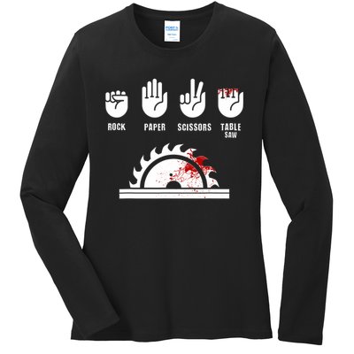 Funny Carpenter Rock Paper Scissors Table Saw Ladies Long Sleeve Shirt