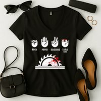 Funny Carpenter Rock Paper Scissors Table Saw Women's V-Neck T-Shirt