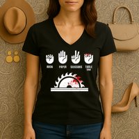 Funny Carpenter Rock Paper Scissors Table Saw Women's V-Neck T-Shirt