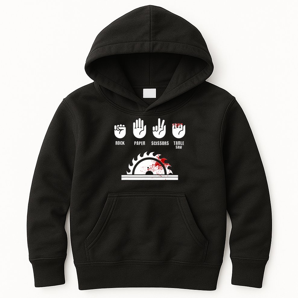 Funny Carpenter Rock Paper Scissors Table Saw Kids Hoodie