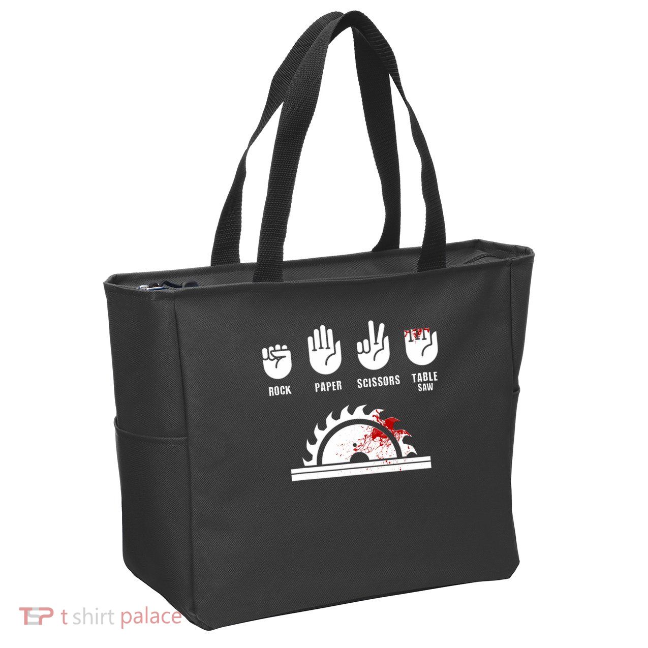 Funny Carpenter Rock Paper Scissors Table Saw Zip Tote Bag