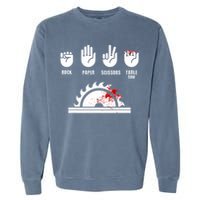 Funny Carpenter Rock Paper Scissors Table Saw Garment-Dyed Sweatshirt