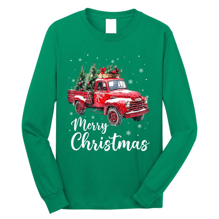 Funny Christmas Red Truck Family Matching Xmas Pajama Gift Long Sleeve Shirt