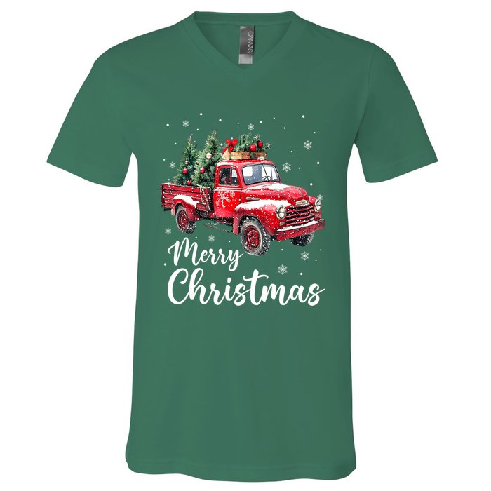 Funny Christmas Red Truck Family Matching Xmas Pajama Gift V-Neck T-Shirt