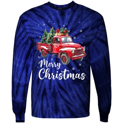 Funny Christmas Red Truck Family Matching Xmas Pajama Gift Tie-Dye Long Sleeve Shirt