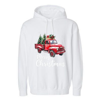 Funny Christmas Red Truck Family Matching Xmas Pajama Gift Garment-Dyed Fleece Hoodie