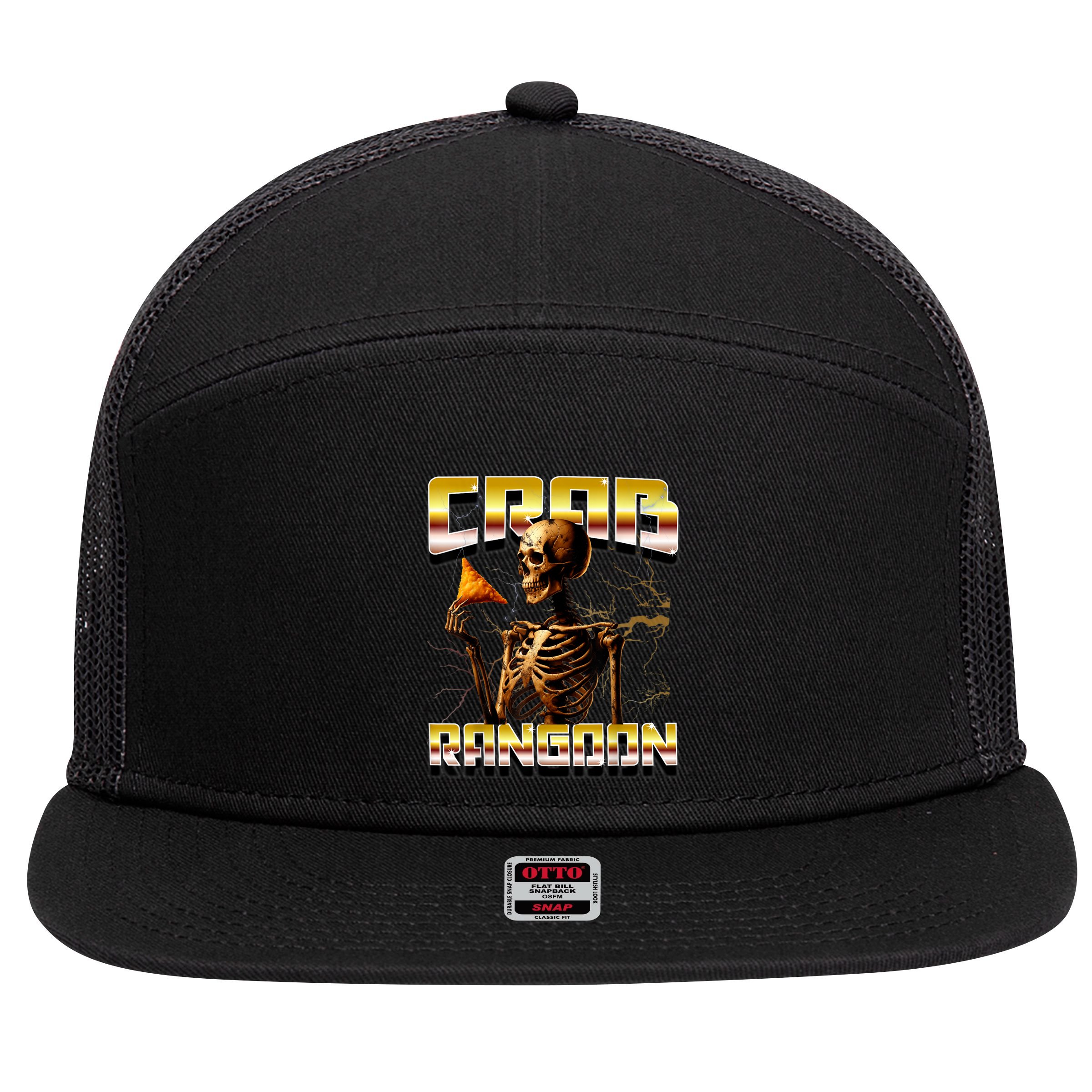 Funny Crab Rangoon Bootleg Rap Aesthetic Goons Meme Skeleton 7 Panel Mesh Trucker Snapback Hat