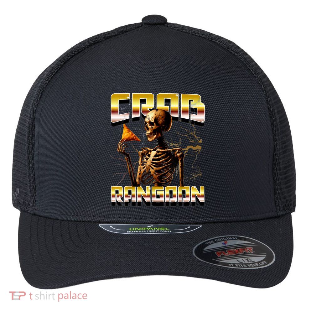 Funny Crab Rangoon Bootleg Rap Aesthetic Goons Meme Skeleton Flexfit Unipanel Trucker Cap