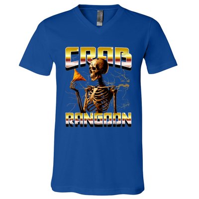 Funny Crab Rangoon Bootleg Rap Aesthetic Goons Meme Skeleton V-Neck T-Shirt