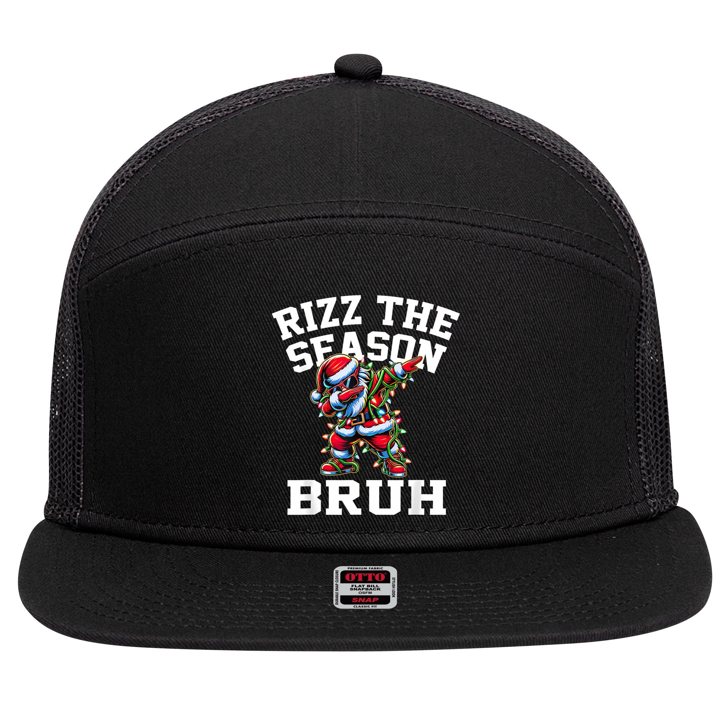 Funny Christmas Rizzmas Santa Xmas Rizz The Season Bruh 7 Panel Mesh Trucker Snapback Hat