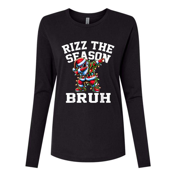 Funny Christmas Rizzmas Santa Xmas Rizz The Season Bruh Womens Cotton Relaxed Long Sleeve T-Shirt