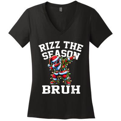 Funny Christmas Rizzmas Santa Xmas Rizz The Season Bruh Women's V-Neck T-Shirt