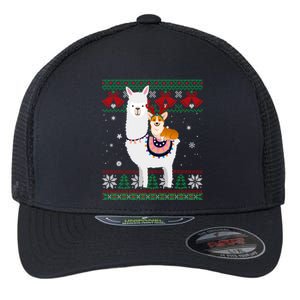 Funny Corgi Riding Llama Christmas Gifts Corgi Xmas ugly Flexfit Unipanel Trucker Cap