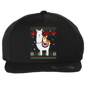 Funny Corgi Riding Llama Christmas Gifts Corgi Xmas ugly Wool Snapback Cap