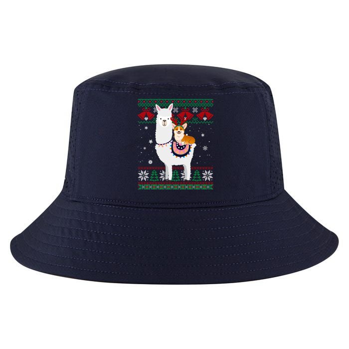 Funny Corgi Riding Llama Christmas Gifts Corgi Xmas ugly Cool Comfort Performance Bucket Hat