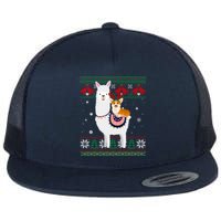 Funny Corgi Riding Llama Christmas Gifts Corgi Xmas ugly Flat Bill Trucker Hat