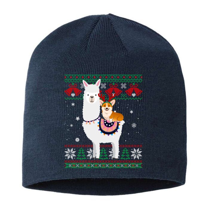 Funny Corgi Riding Llama Christmas Gifts Corgi Xmas ugly Sustainable Beanie