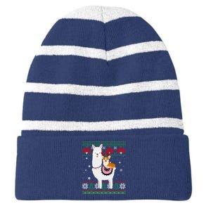 Funny Corgi Riding Llama Christmas Gifts Corgi Xmas ugly Striped Beanie with Solid Band