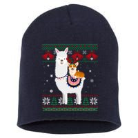 Funny Corgi Riding Llama Christmas Gifts Corgi Xmas ugly Short Acrylic Beanie