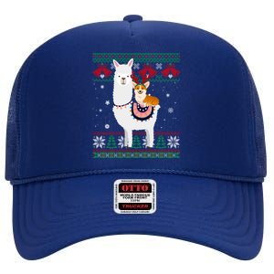 Funny Corgi Riding Llama Christmas Gifts Corgi Xmas ugly High Crown Mesh Back Trucker Hat