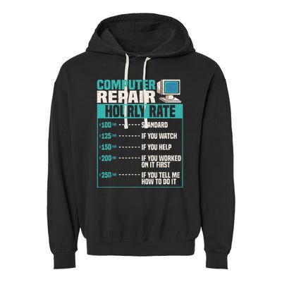 Funny Computer Repair Hourly Rate Garment-Dyed Fleece Hoodie