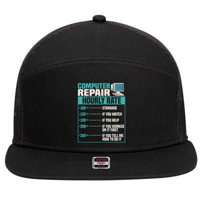 Funny Computer Repair Hourly Rate 7 Panel Mesh Trucker Snapback Hat