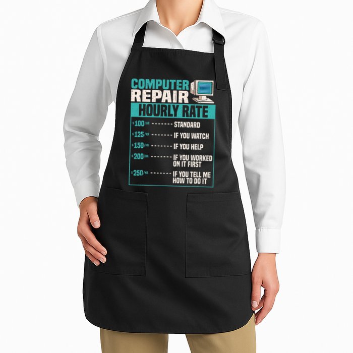 Funny Computer Repair Hourly Rate Full-Length Apron With Pockets