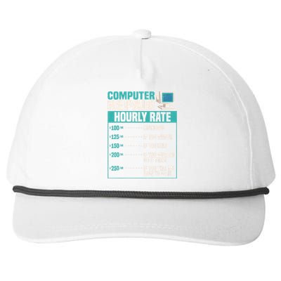 Funny Computer Repair Hourly Rate Snapback Five-Panel Rope Hat