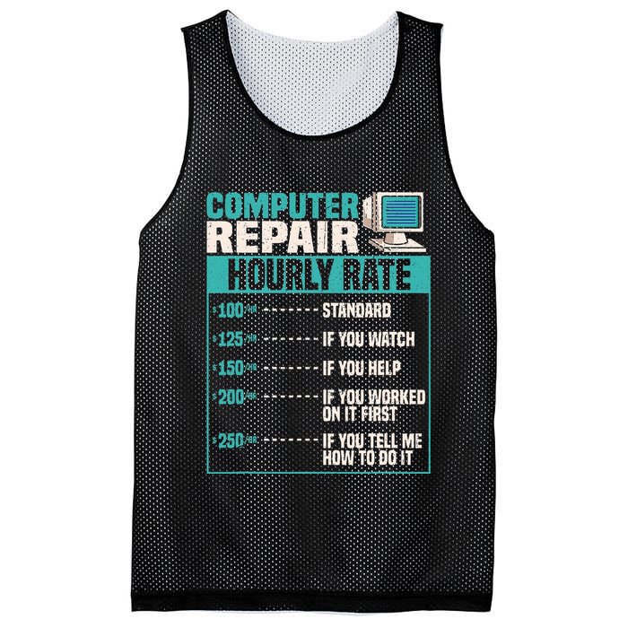 Funny Computer Repair Hourly Rate Mesh Reversible Basketball Jersey Tank