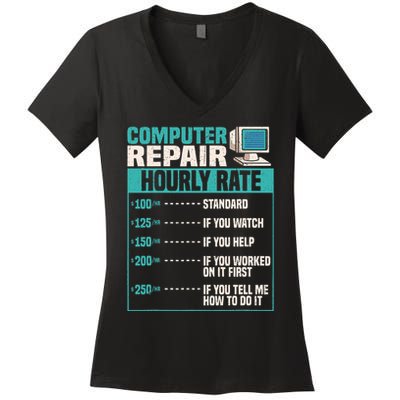 Funny Computer Repair Hourly Rate Women's V-Neck T-Shirt
