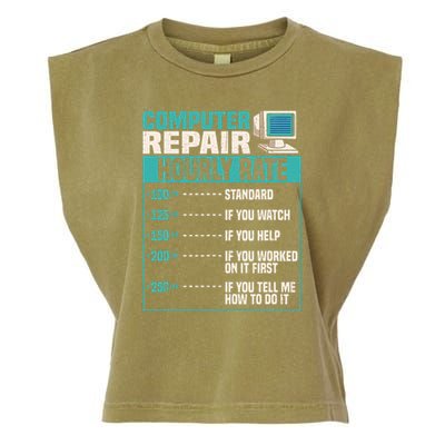Funny Computer Repair Hourly Rate Garment-Dyed Women's Muscle Tee