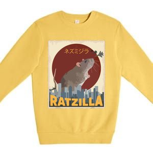 Funny Cute Ratzilla Rat Mouse Japanese Anime Graphic Gift Premium Crewneck Sweatshirt