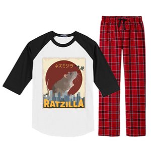 Funny Cute Ratzilla Rat Mouse Japanese Anime Graphic Gift Raglan Sleeve Pajama Set