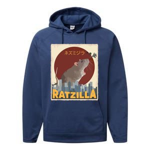 Funny Cute Ratzilla Rat Mouse Japanese Anime Graphic Gift Performance Fleece Hoodie