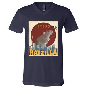 Funny Cute Ratzilla Rat Mouse Japanese Anime Graphic Gift V-Neck T-Shirt