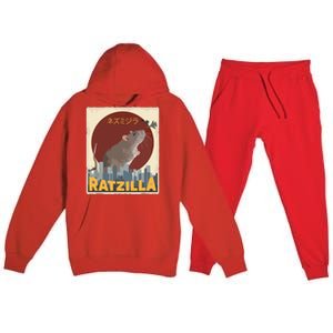 Funny Cute Ratzilla Rat Mouse Japanese Anime Graphic Gift Premium Hooded Sweatsuit Set