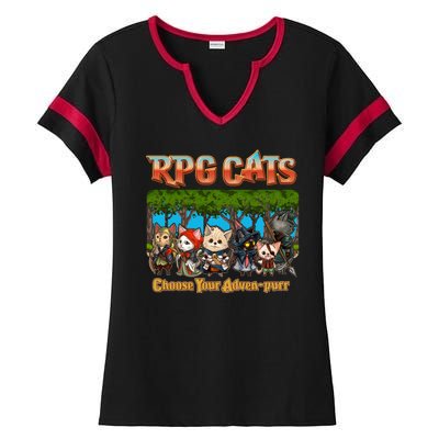 Funny Cute RPG Cats Choose Your Advenpurr Ladies Halftime Notch Neck Tee