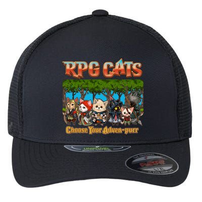 Funny Cute RPG Cats Choose Your Advenpurr Flexfit Unipanel Trucker Cap