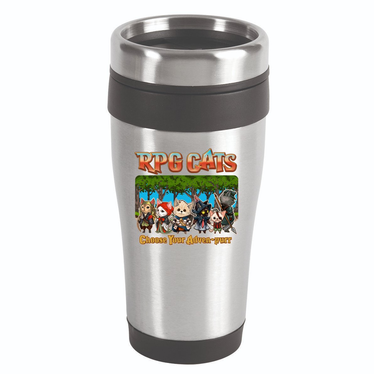 Funny Cute RPG Cats Choose Your Advenpurr 16oz Travel Tumbler
